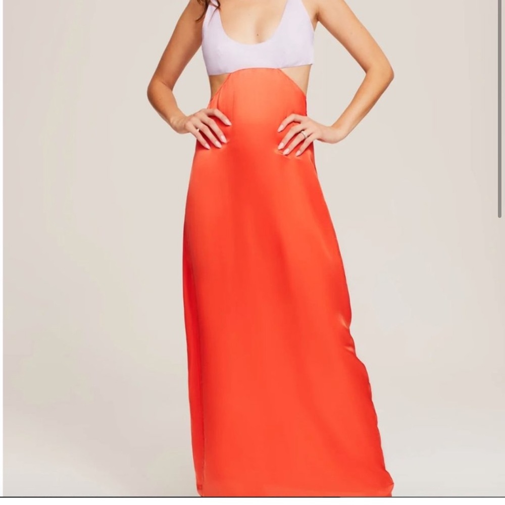 Ginia Light Purple & Orange Lace-up Back Maxi Dress
